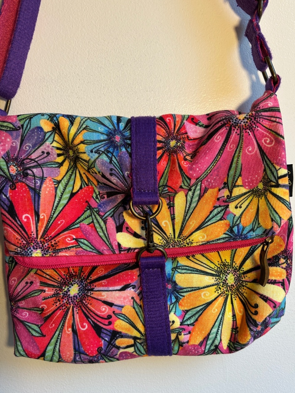 Colorful Floral Crossbody Bag - Purple Accent